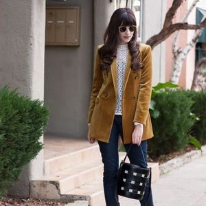 Gold yellow velvet blazer